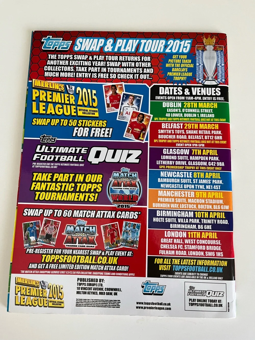 Merlin English Premier League 2015 Soccer Football Sticker Book Topps Panini